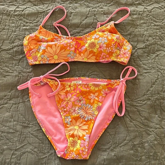 Floral Bikini Set in Orange and Pink - Picture 1 of 2
